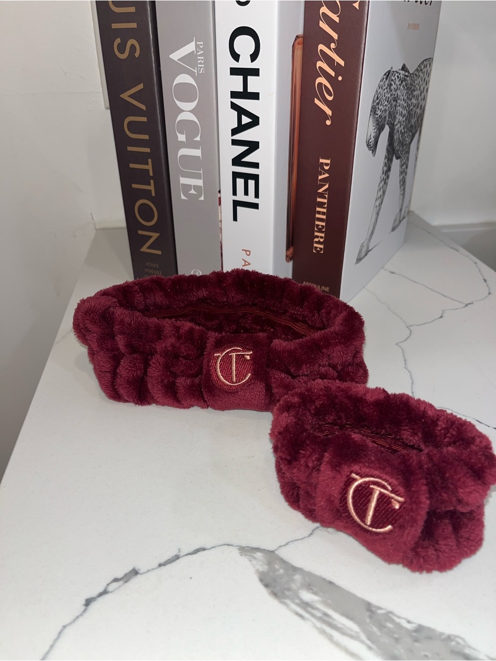 Charlotte Tilbury Wine Plush Headband and Scrunchie Set